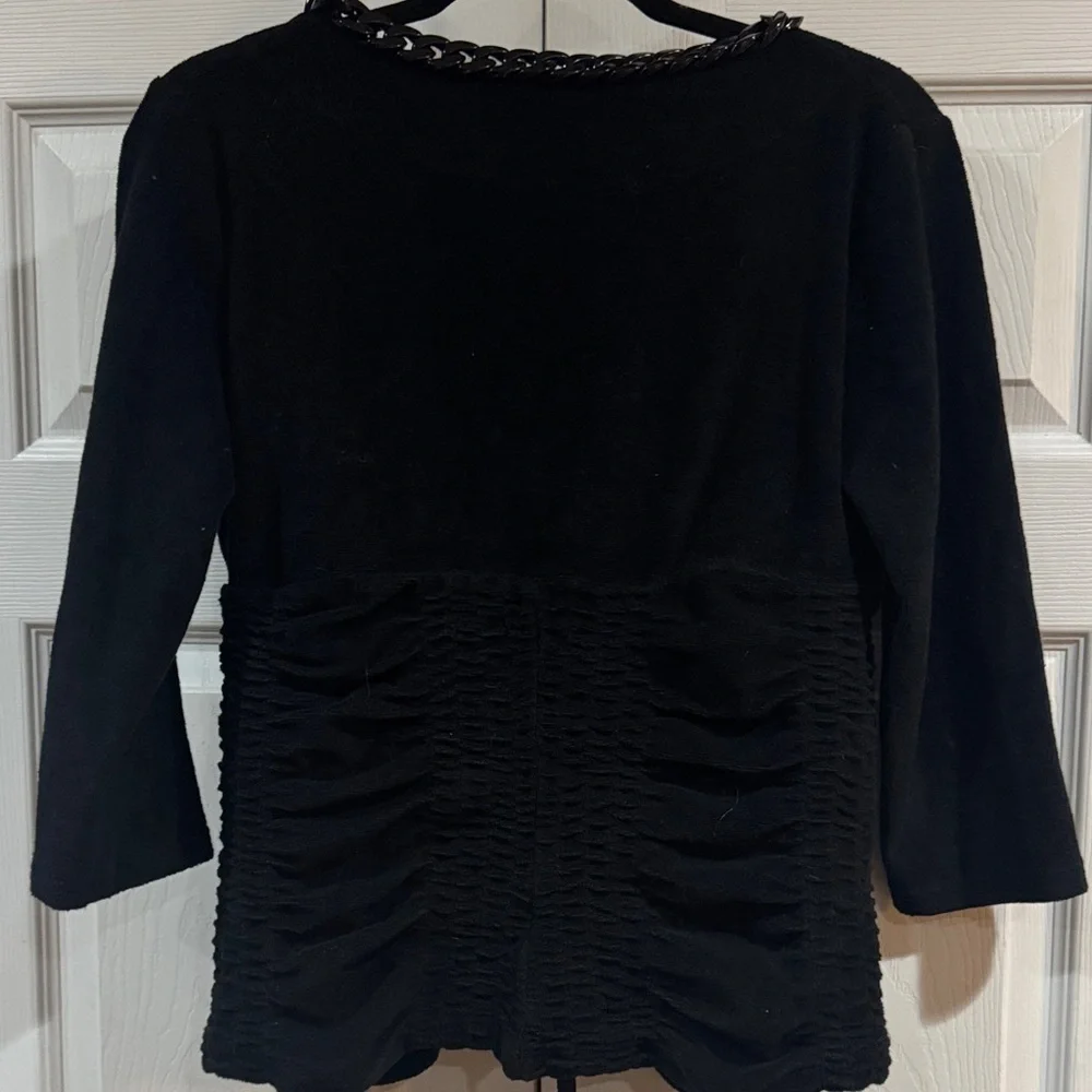 Boston Proper Black zip front French terry jacket with Chain Accent - Picture 6 of 6